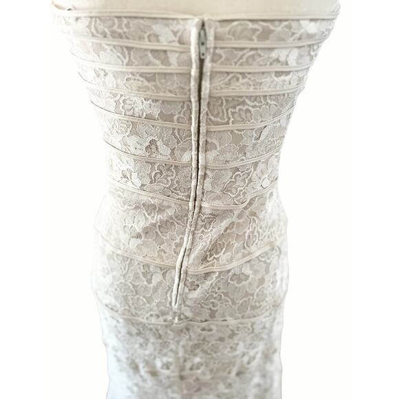Tadashi Shoji Cream Lace Strapless Sleeveless Formal Gown Size 8 - Picture 4 of 9